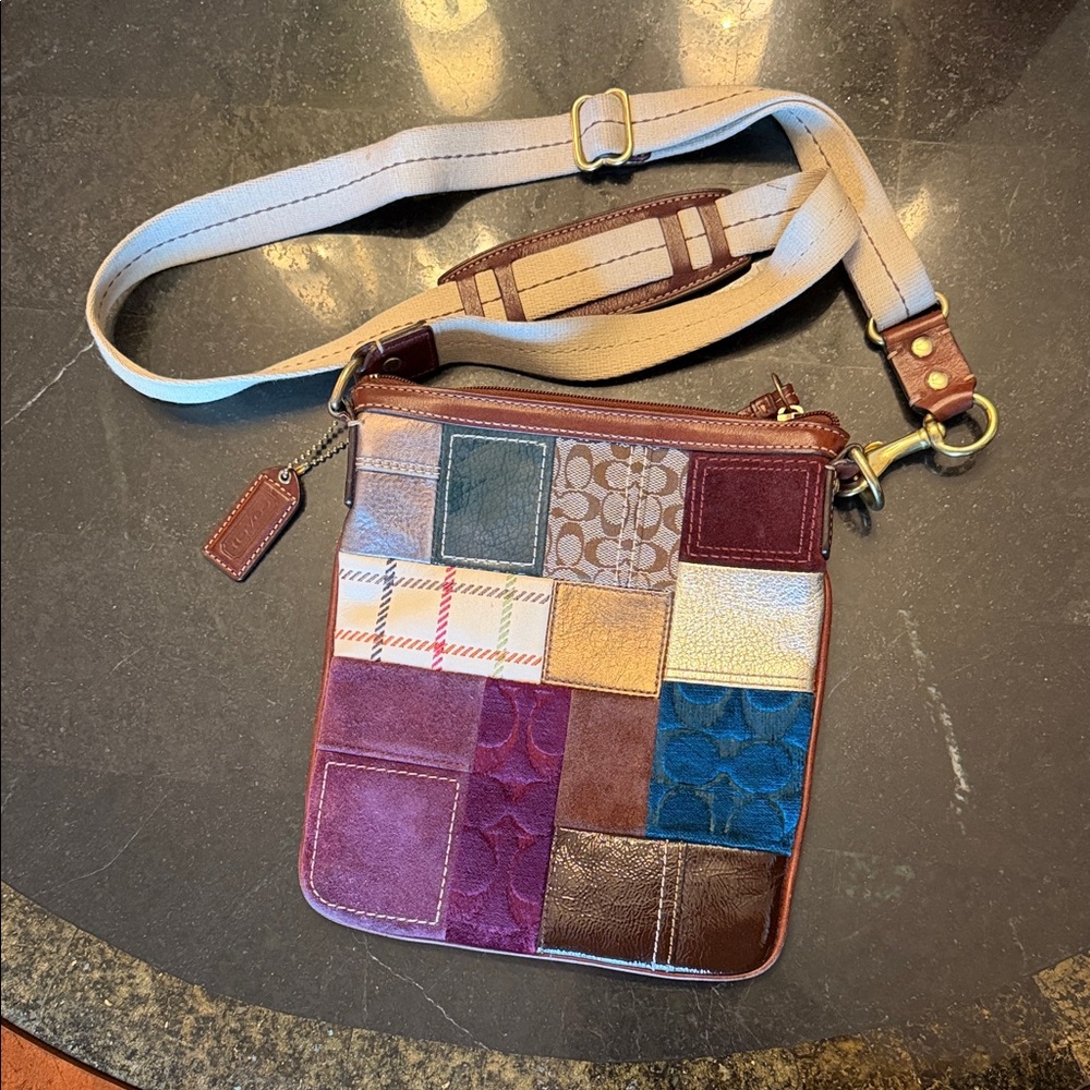 Vintage Coach Patchwork Crossbody Bag with Adjustable Strap